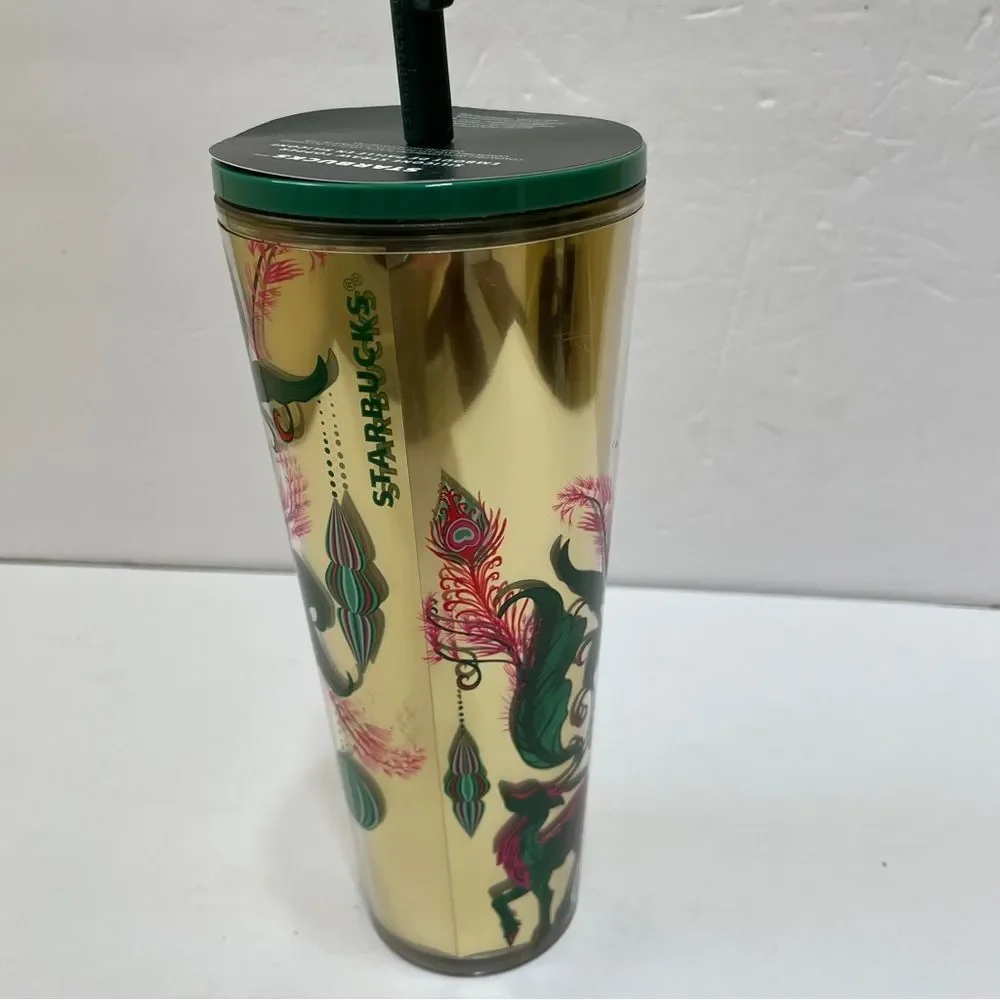 NEW WITH TAGS STARBUCKS 2024 HOLIDAY REINDEER PEACOCK COLLECTION COLD CUP TUMBLR